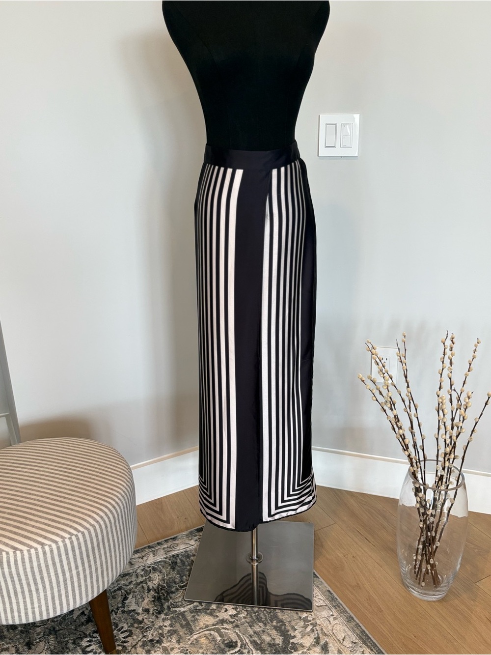 Halogen Black and White Striped Midi Skirt